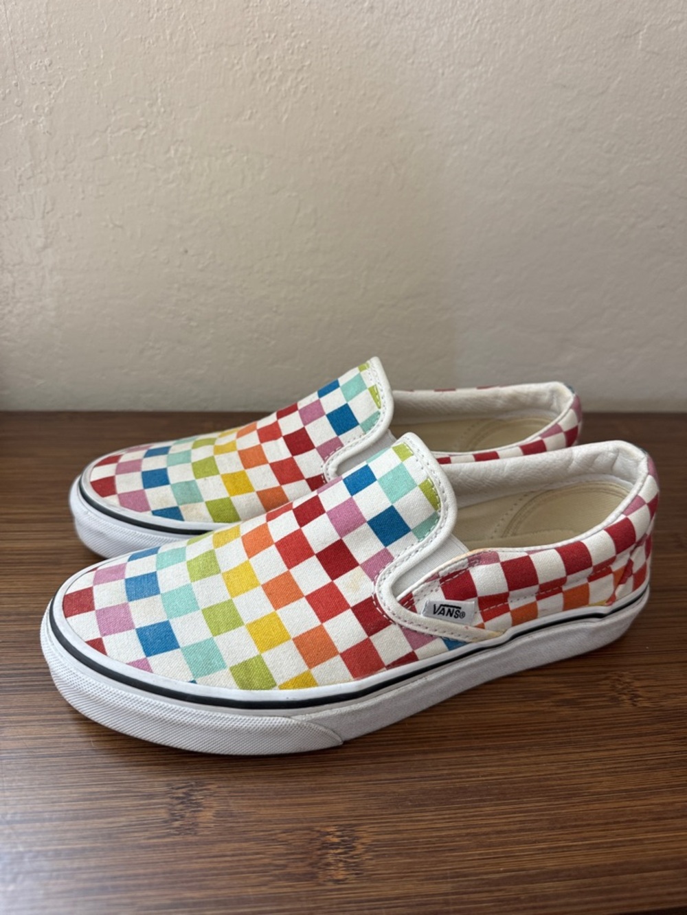 Vans Slip-On Rainbow Checkerboard Canvas Sneakers